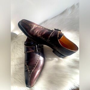Canali Dark Brown Leather Men's Leather Monkstrap Dress Shoes Size 6.5/39.5 EU